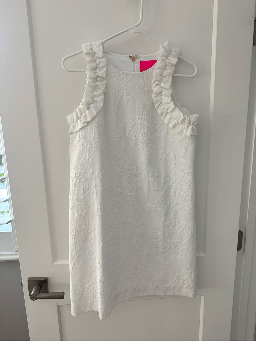 Lilly Pulitzer White Textured Floral Ruffle Shift Dress